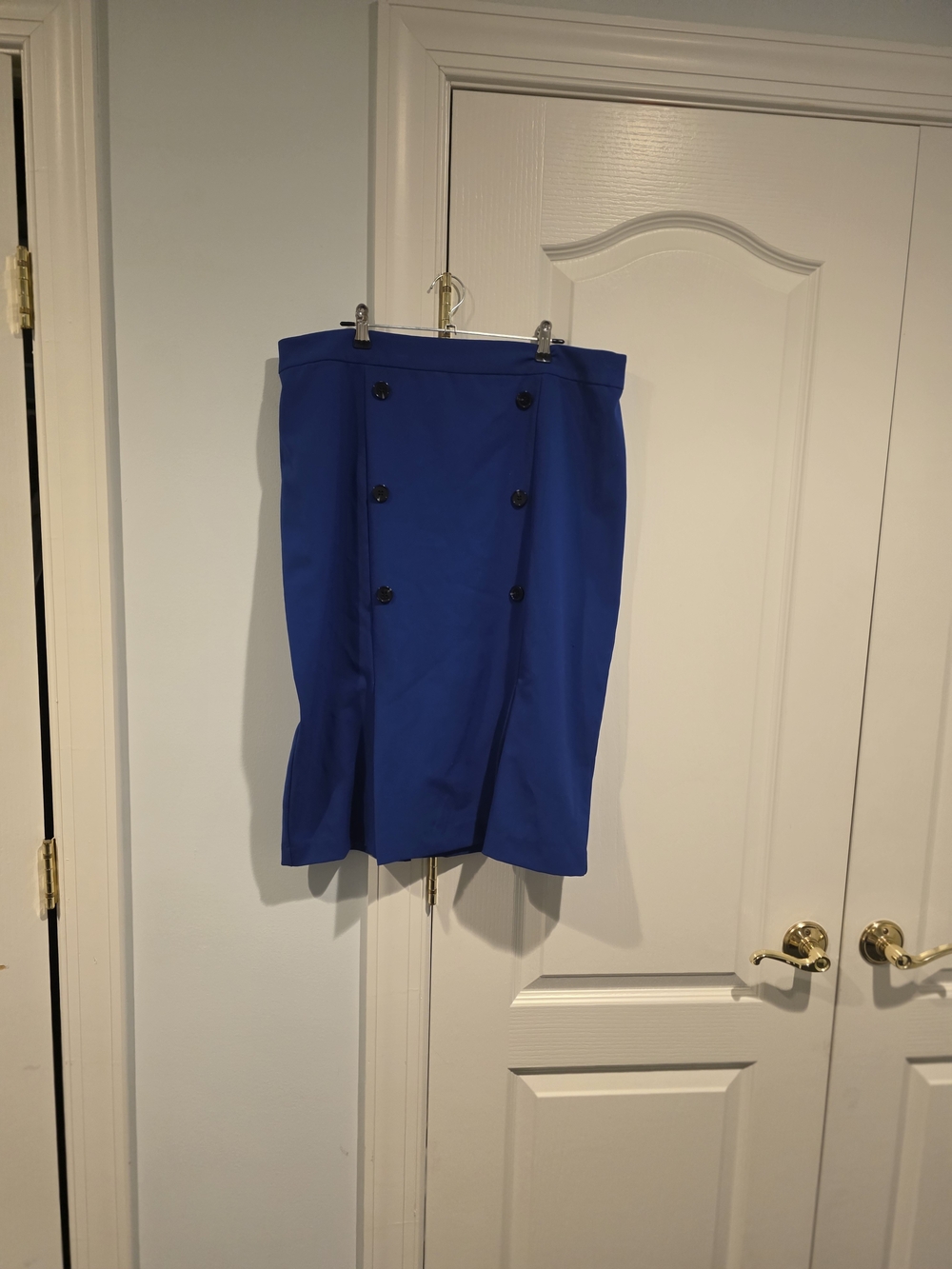 Tailored Royal Blue Double-Breasted Midi Skirt